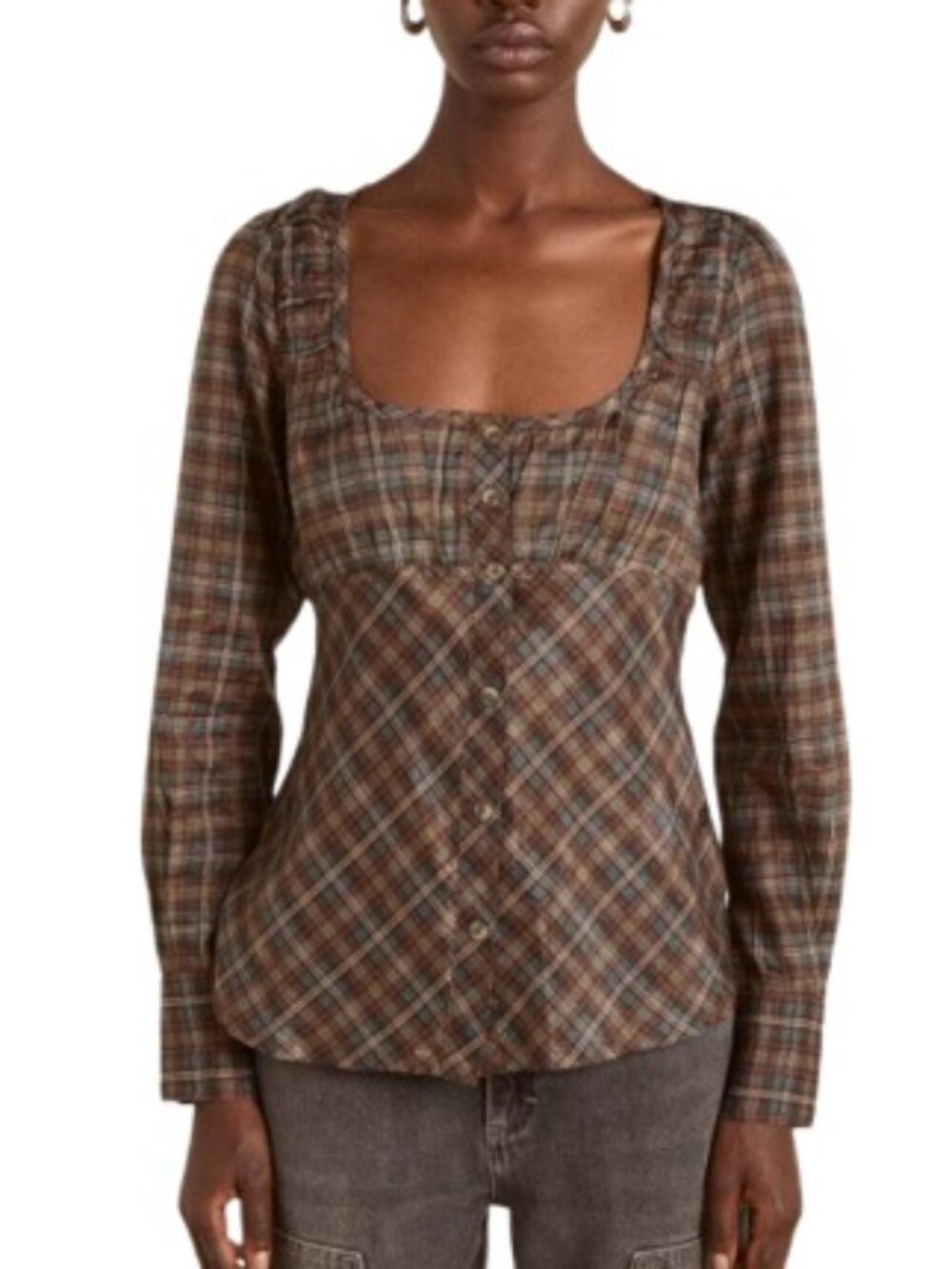 Damson Madder Womens Lemi Sheer Blouse in Multi Check US 12 New